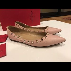 Valentino Rockstud Calfskin Ballet Flats Blush 8.5